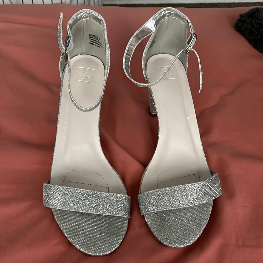 silver high heels